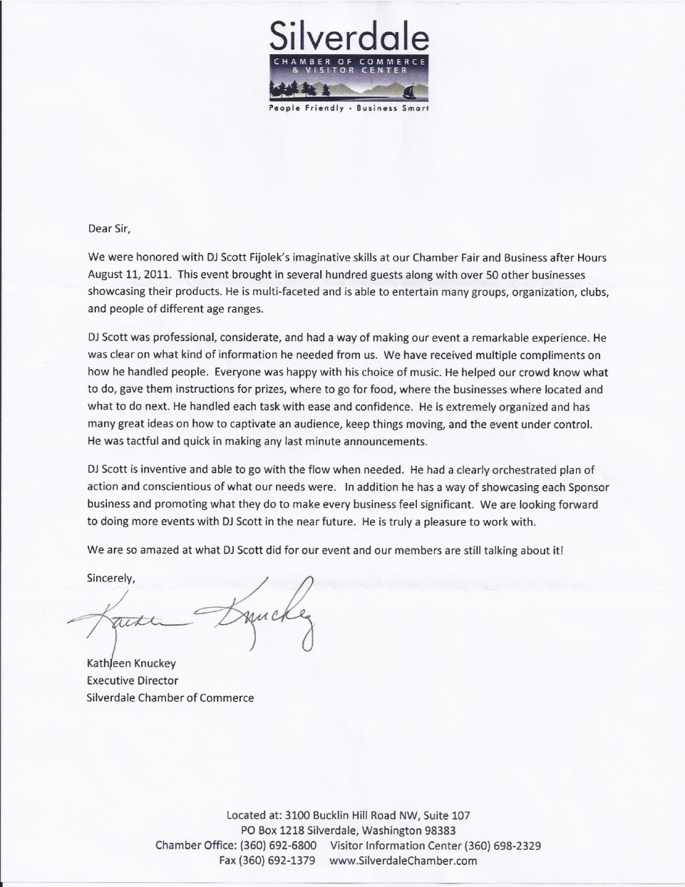 Letter Of Recommendation from the Silverdale Chamber Of Commerce 98383 ...